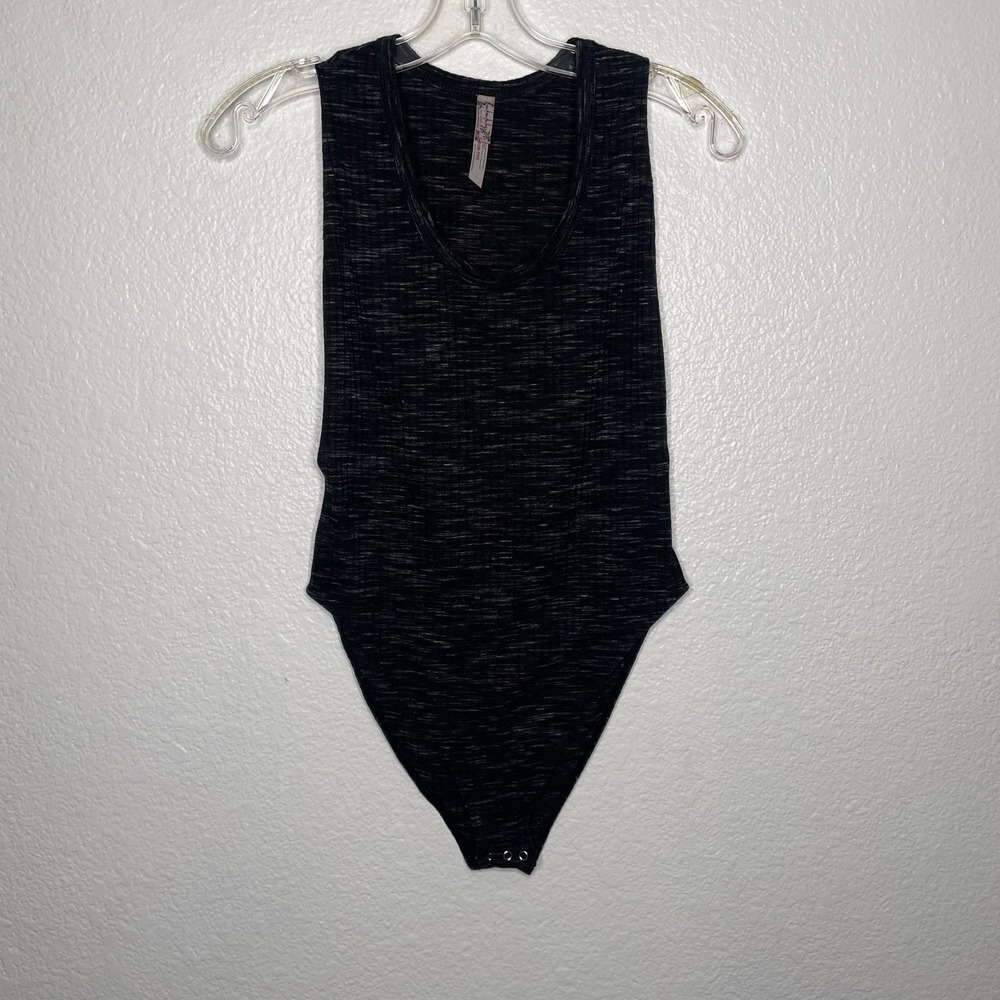Free People Intimately Space Dye Ribbed Sleeveless Bodysuit Black White XS